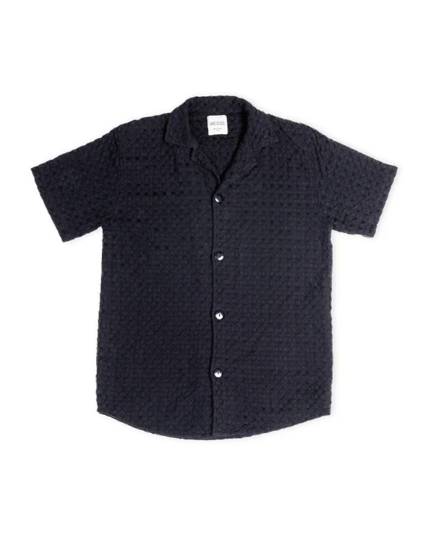 Orb Button Down Waffle Shirt - Black - Mens
