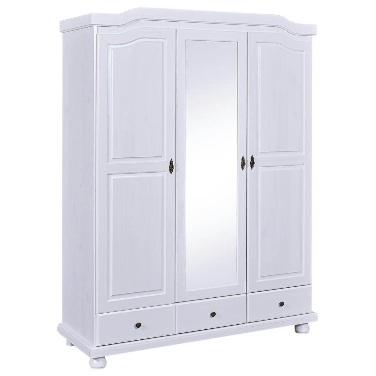 NEDER - Armoire  3 portes avec penderie bois massif vernis blanc