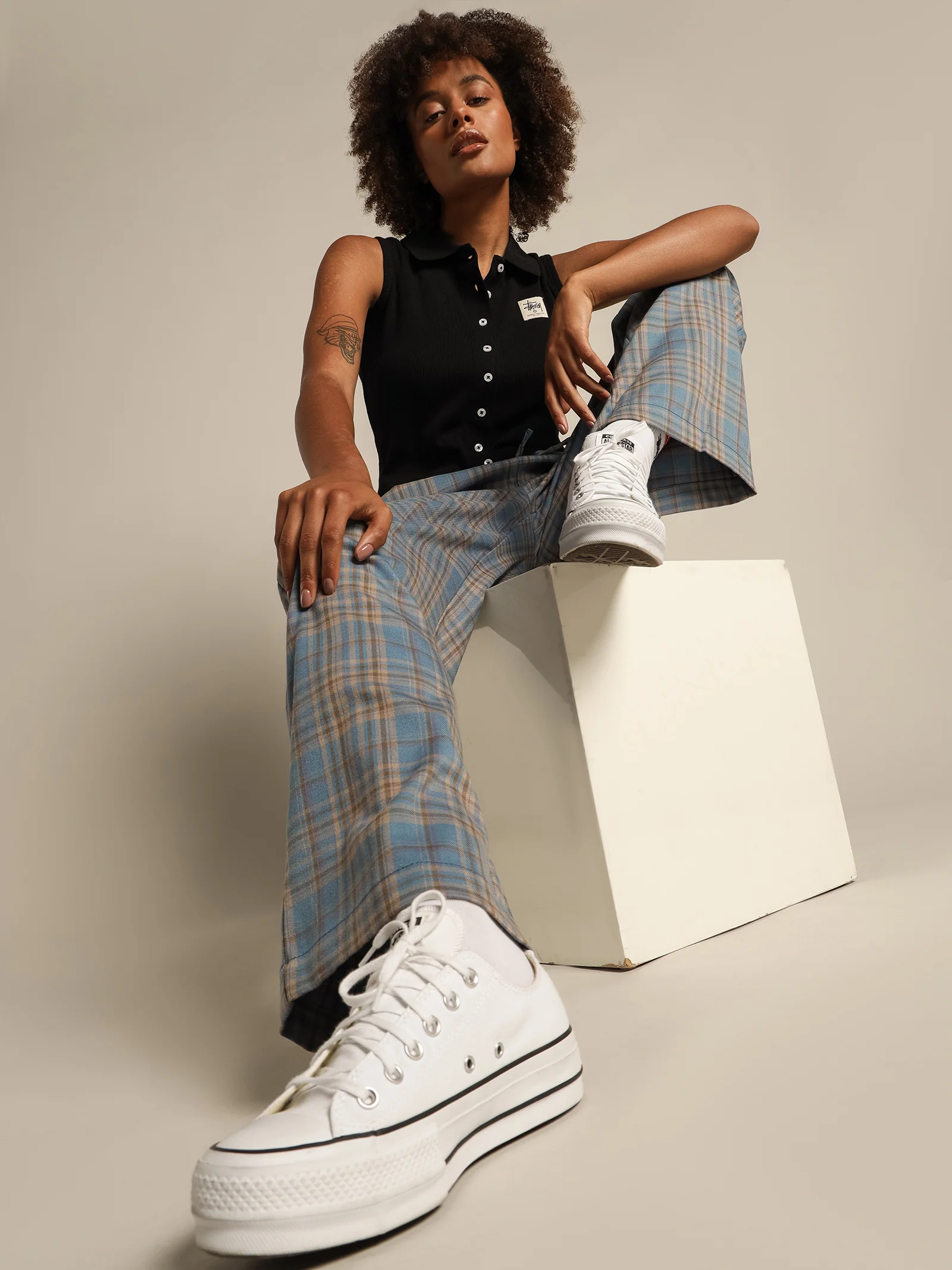 Luxe Wide Leg Check Pants