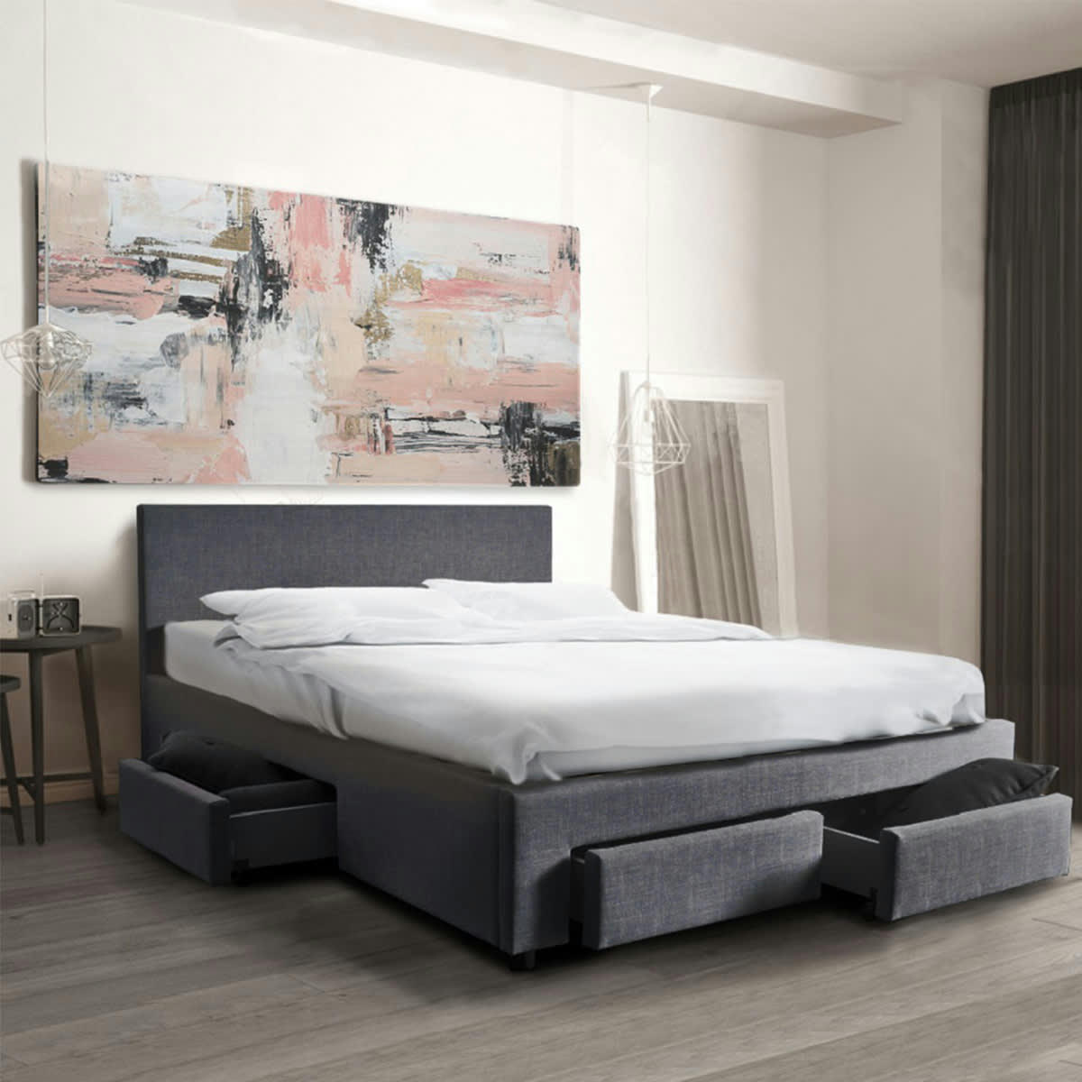 - Lit 160x200 sommier inclus et 4 tiroirs côme girs foncé