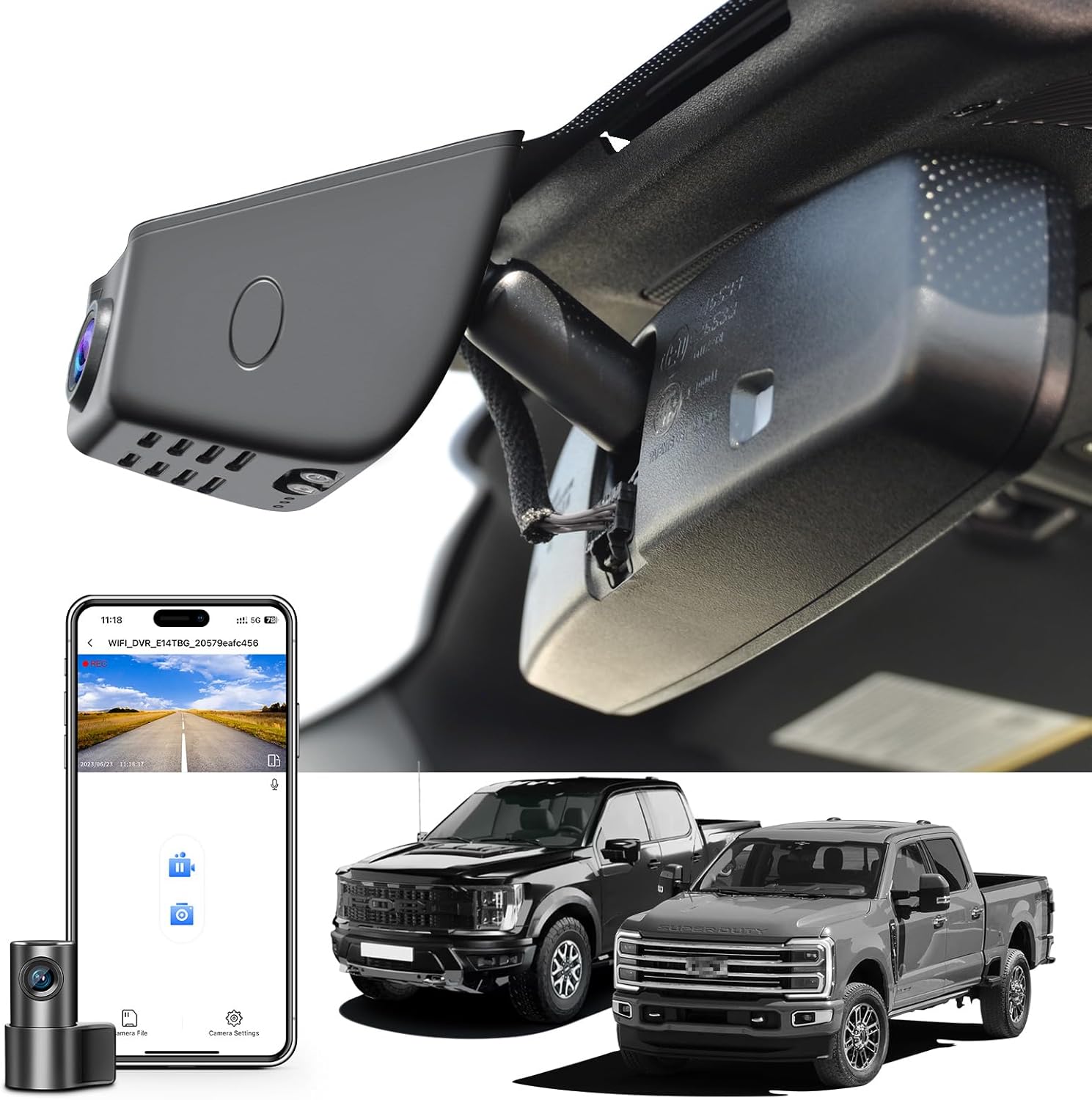 Front 4K & Rear 1080P Dash Cam fit for Ford F150 2018-2026 F250/F350/F450 Super Duty 2020-2026 XLT Lariat King Ranch Raptor Limited Platinum (Model A)  Free App & WiFi  128GB Card