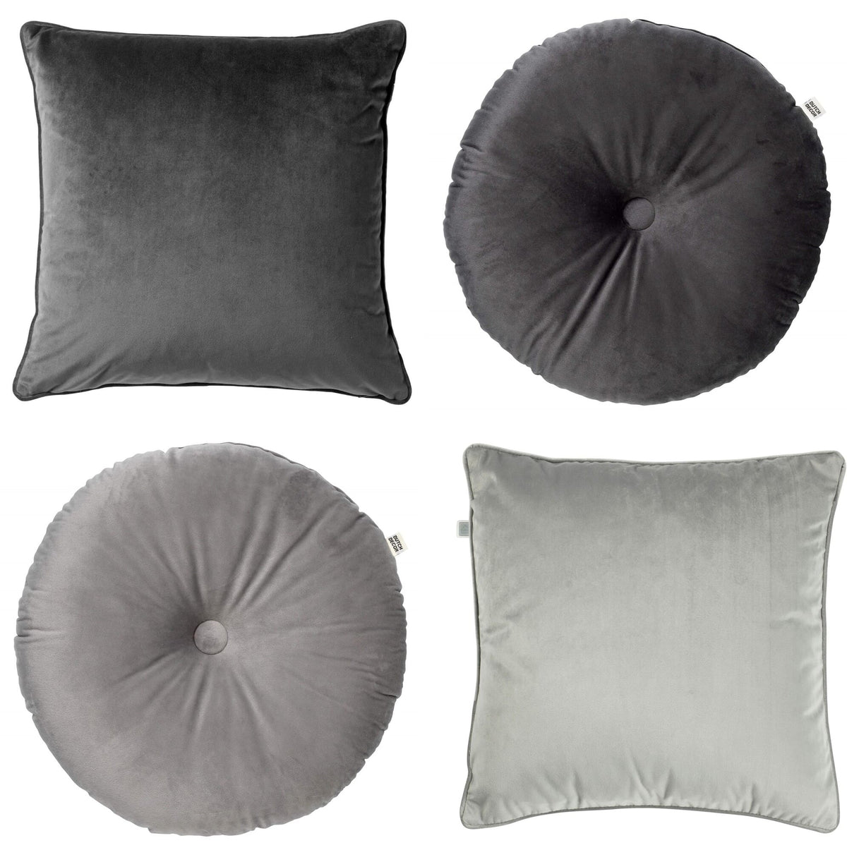 KUSSENSET - 4-delig - Velvet Shapes - 45x45 cm en Ø38 cm - inclusief binnenkussens - antraciet, grijs