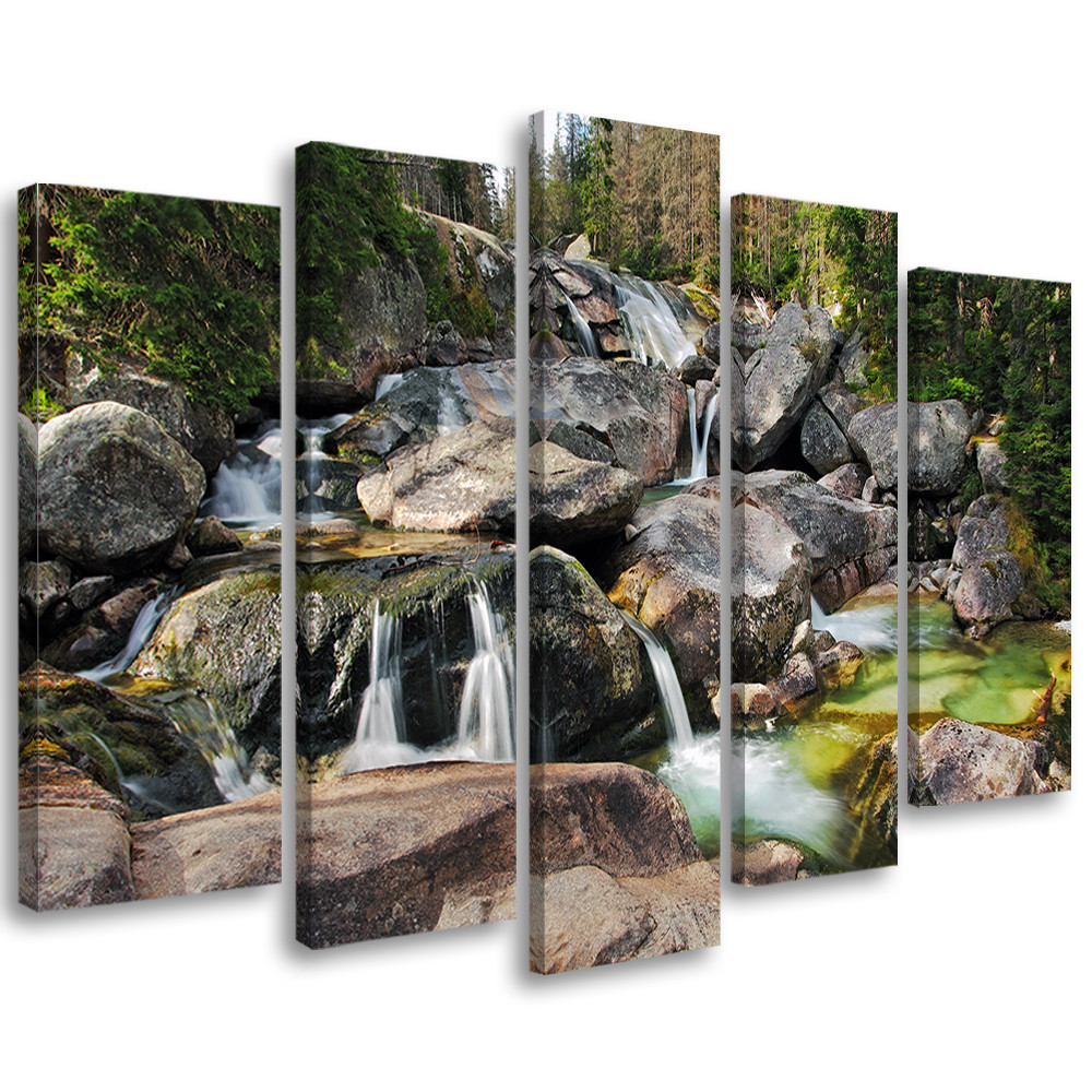 Feeby Obraz 5cz na płótnie Wodospad Las Potok Skały