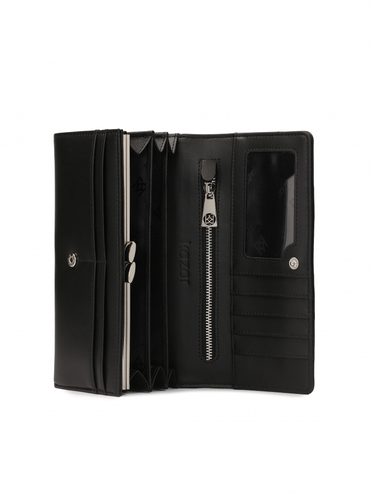 Large leather wallet decorated with silver rhinestones