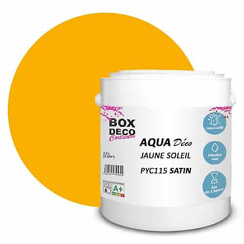 Jaune Soleil Peinture murale acrylique aspect satin Aqua Déco - 2,5 L