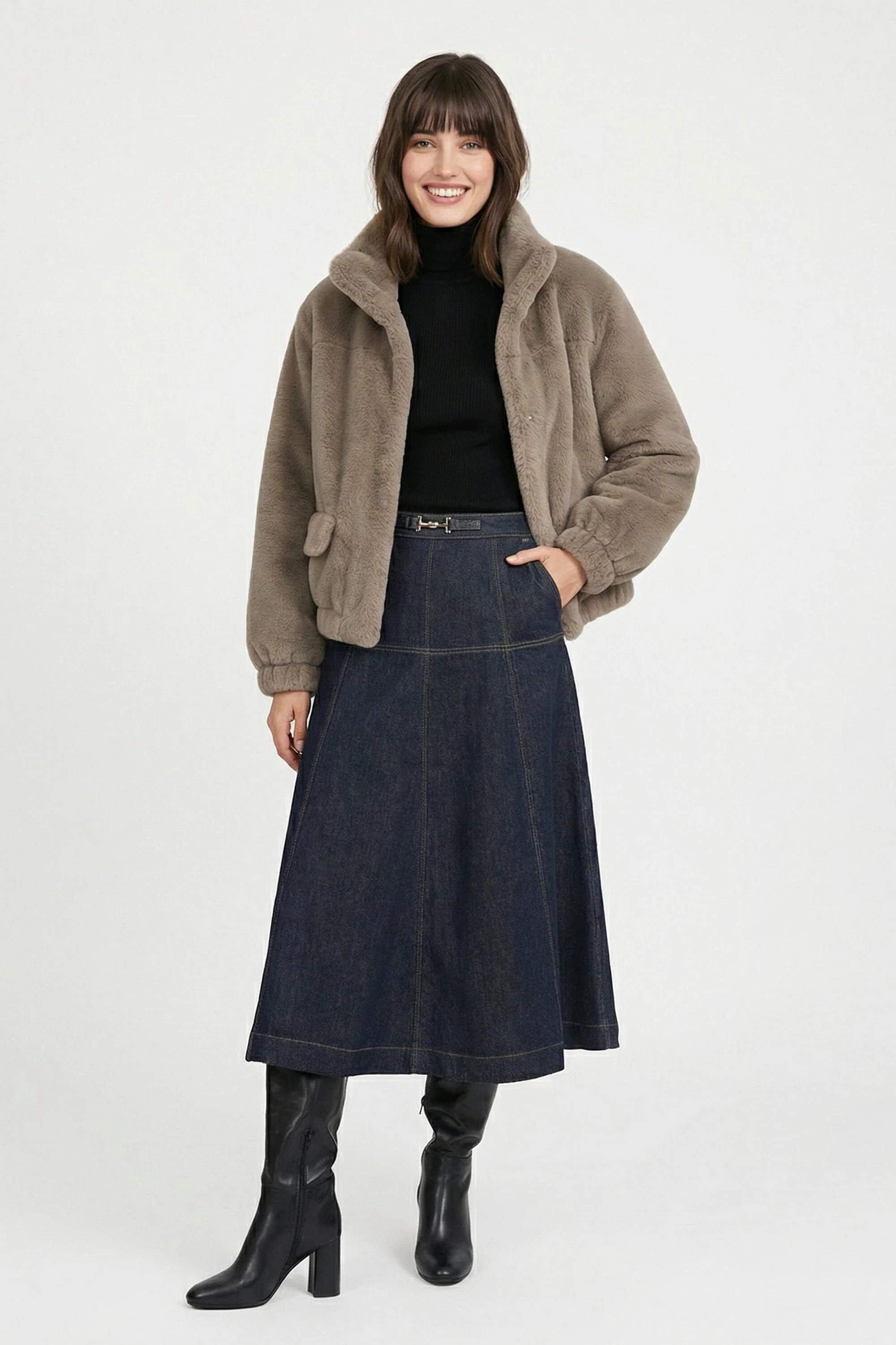 BLOUSON FAUX FUR - MARINA - TAUPE/GRIS
