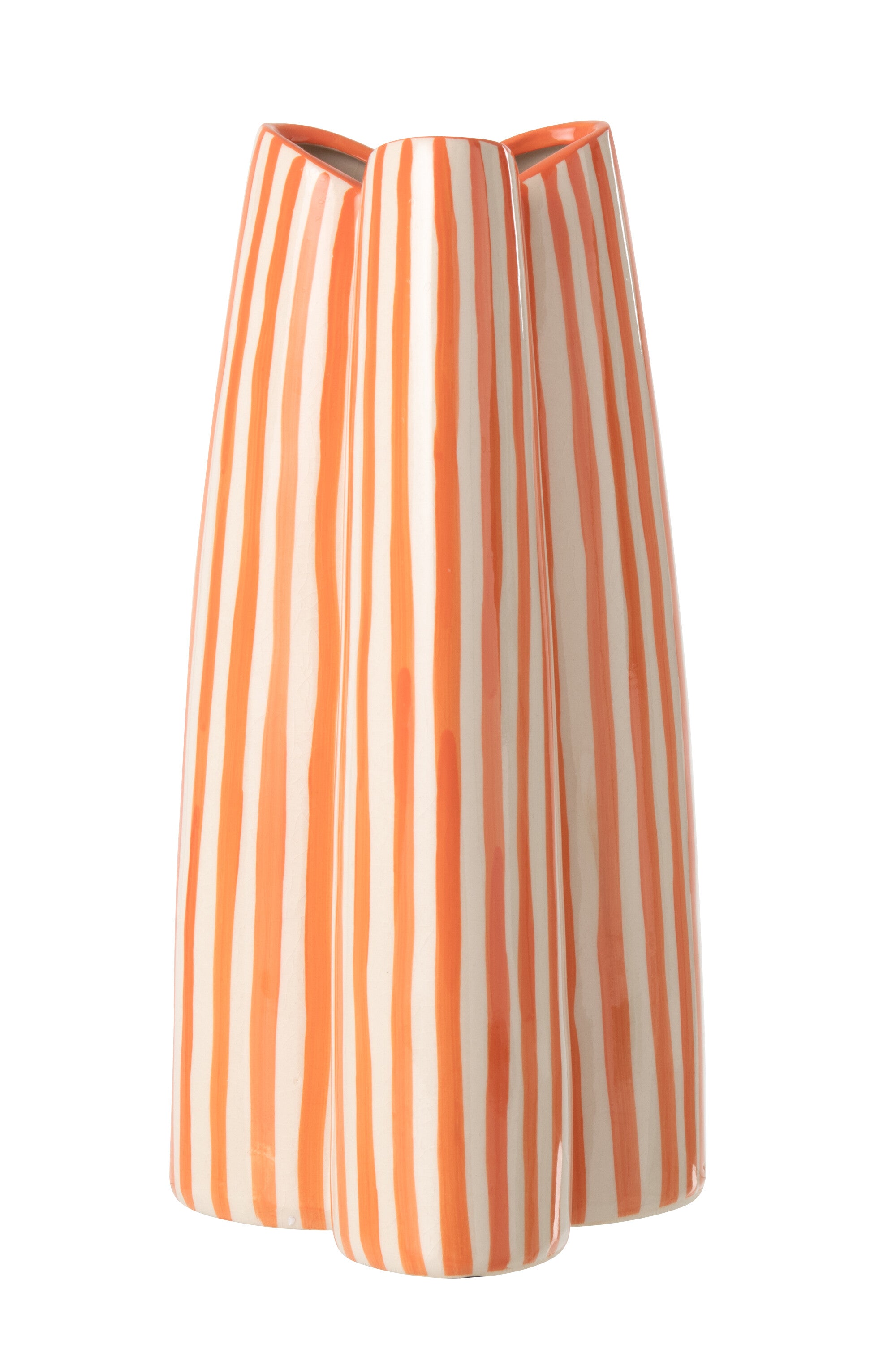 J-Line vaas Gestreept - keramiek - wit/oranje - large