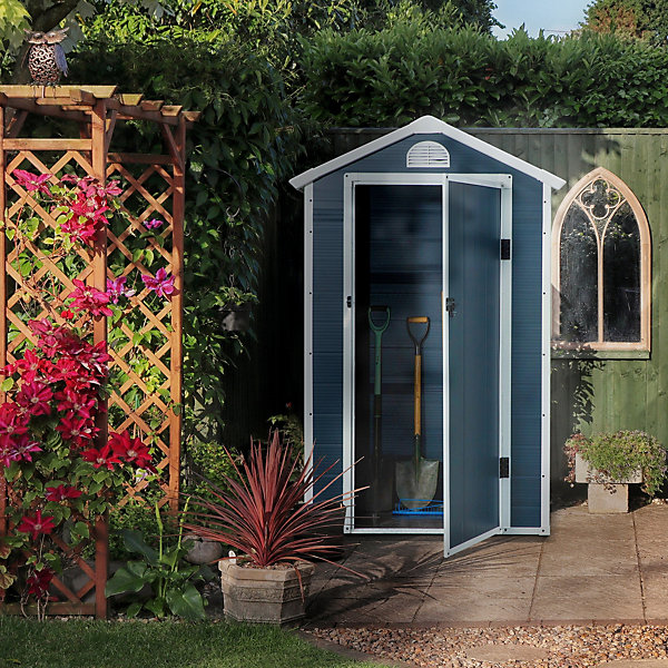 Abri de jardin - cabanon porte verrouillable, fenêtre - dim. 1,34L x 1,04l x 2,04H m - résine PP ondulée anthracite