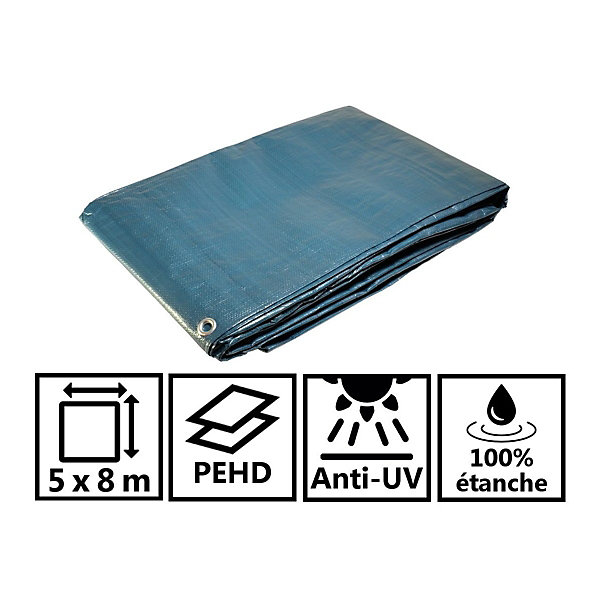 Bâche de jardin 5 x 8 m Bleue et verte Polyéthylène 150g/m²