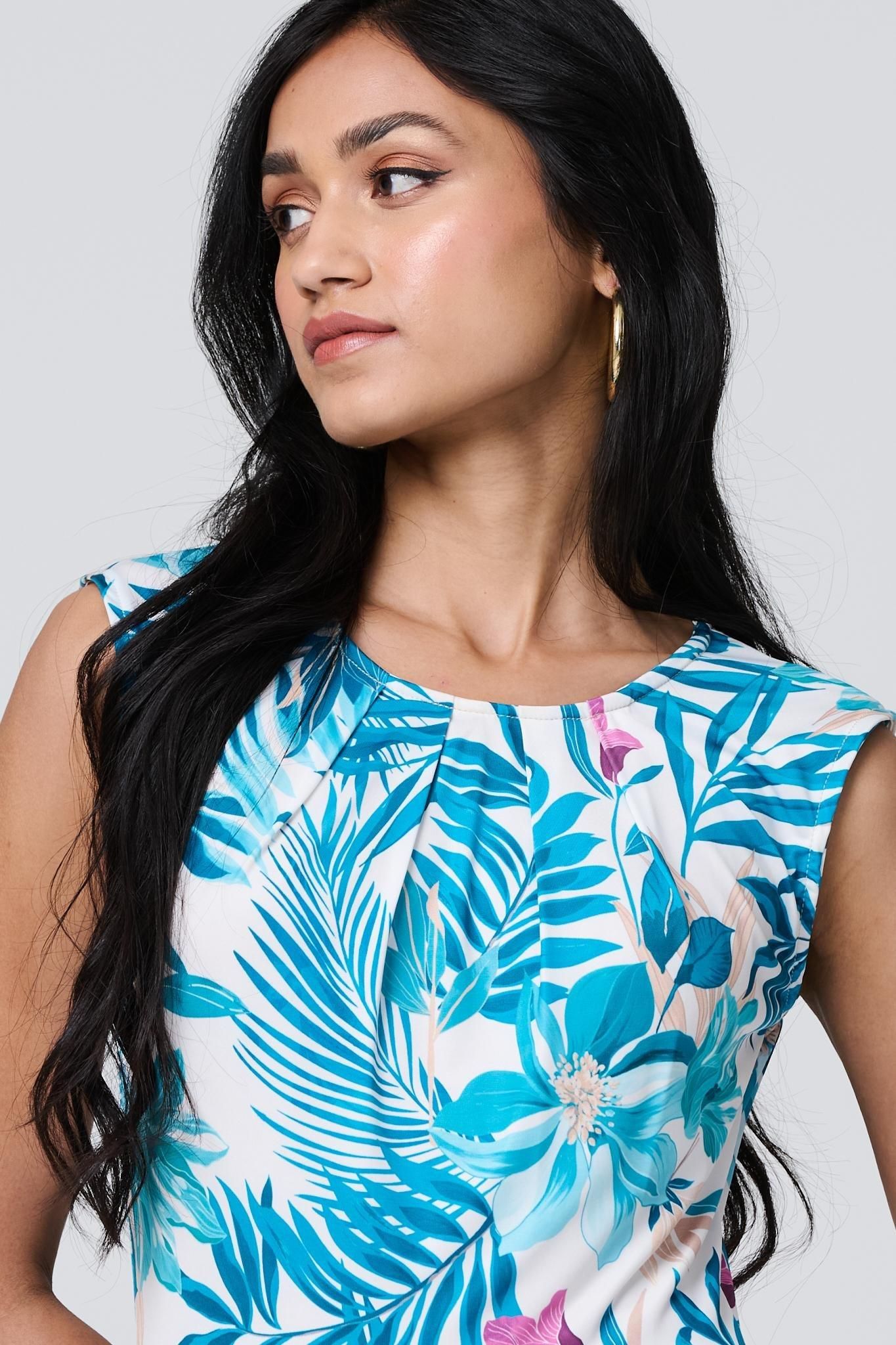 Izabel London Tropical Print Sleeveless Knee Length Dress