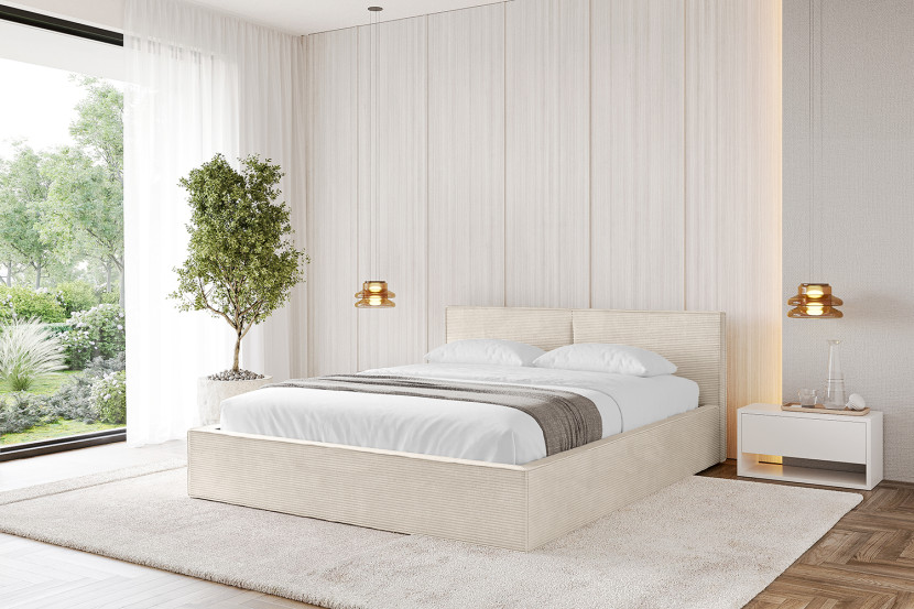 Łóżko tapicerowane bez materaca   pojemnik EMMI-v1- 120x200 cm Beżowy