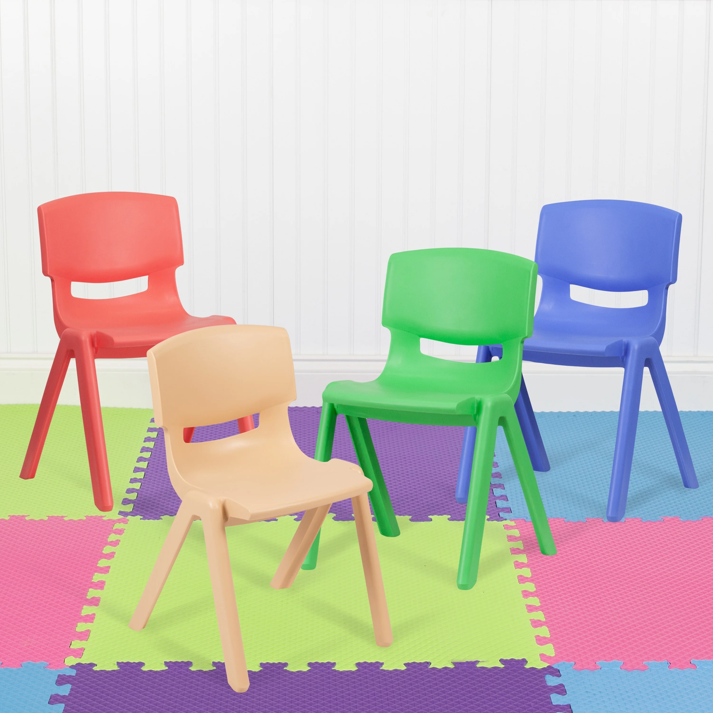 4 Pack Plastic Stackable K-2 School Chair with 13.25H Seat - 15.75D x 14.5W x 23.25H