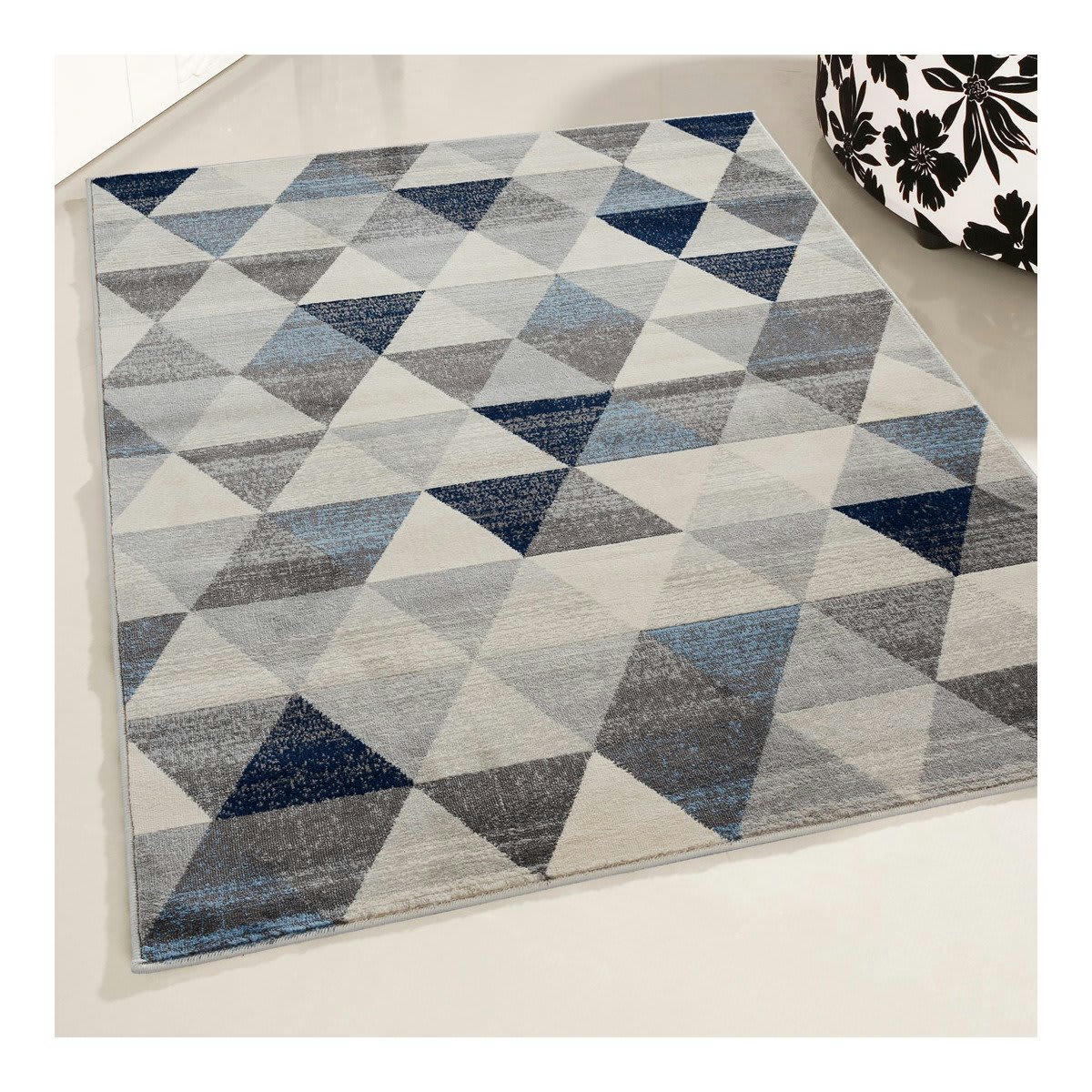 OLIVETTO - Tapis géométrique scandinave en polypropylène bleu 80x150
