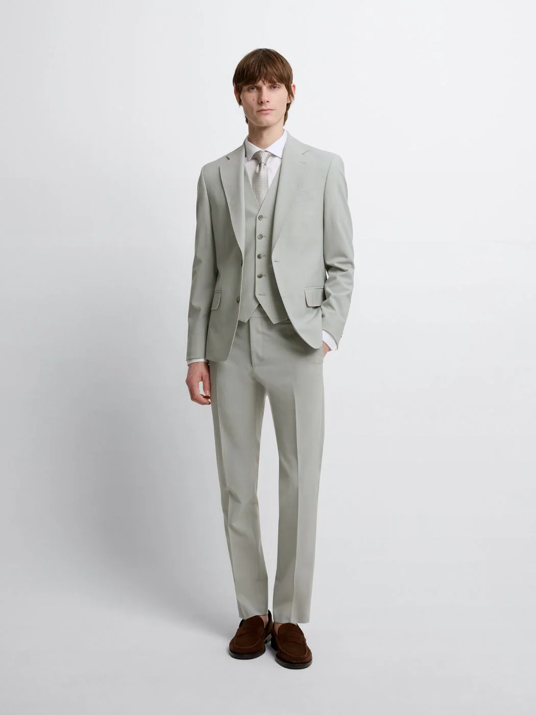 Costume 3 pièces slim en laine mélangée vert amande