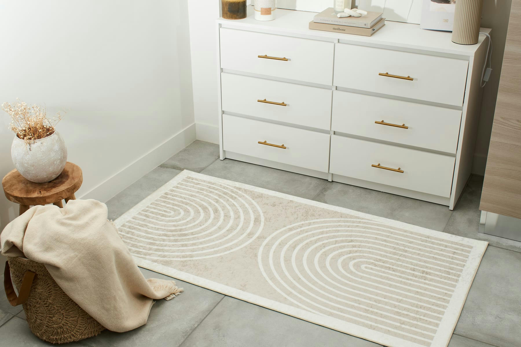 GREGE - Tapis arc en ciel beige et blanc 80x150