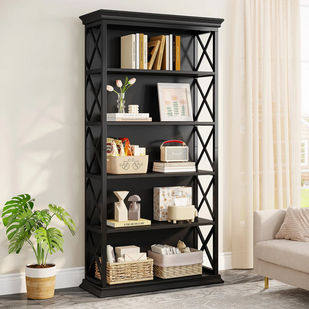 6-Tier Bookcase, 71 Inches Industrial Bookshelves and Bookcases