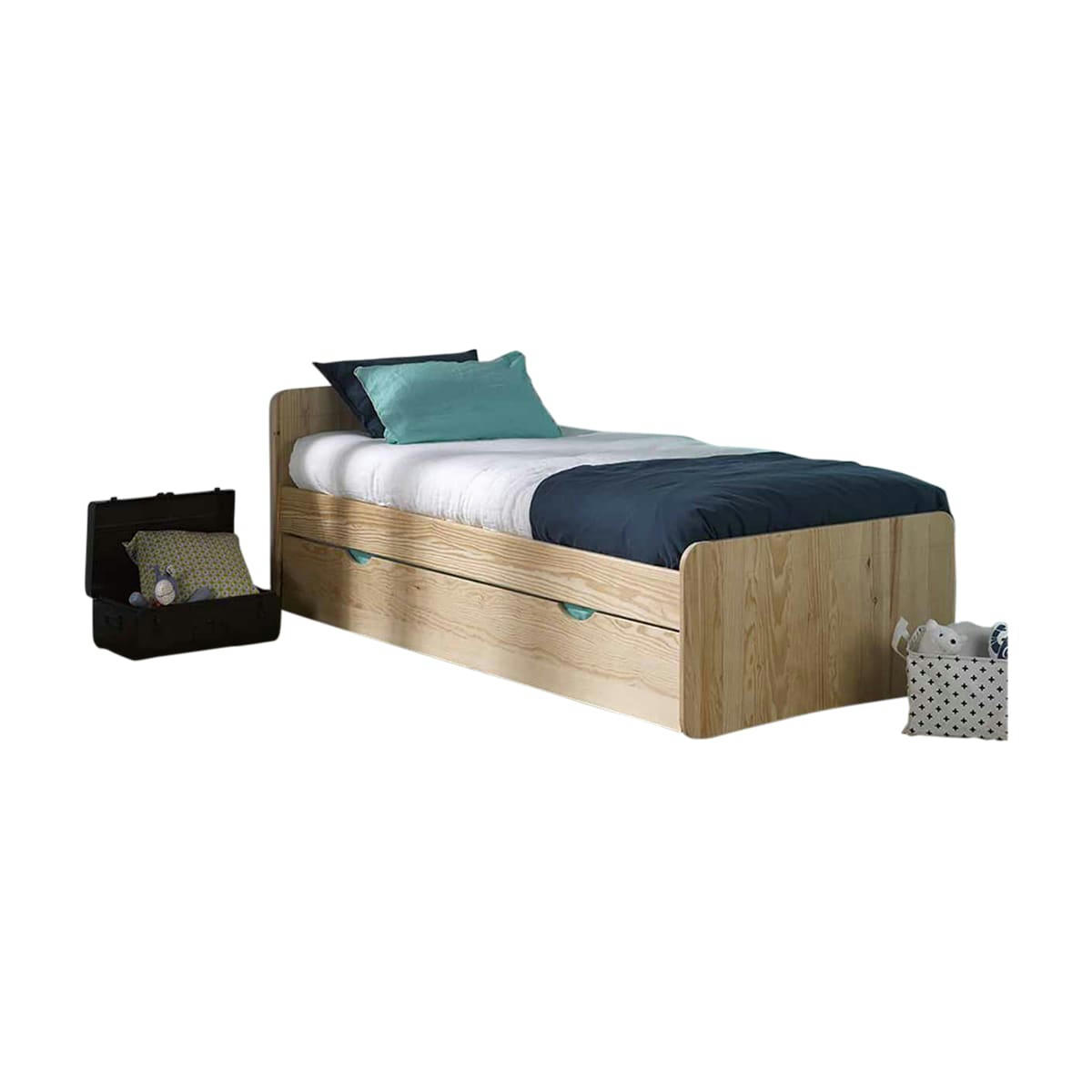SPIKE - Pack lit gigogne avec 2 matelas 90x190 cm bois massif