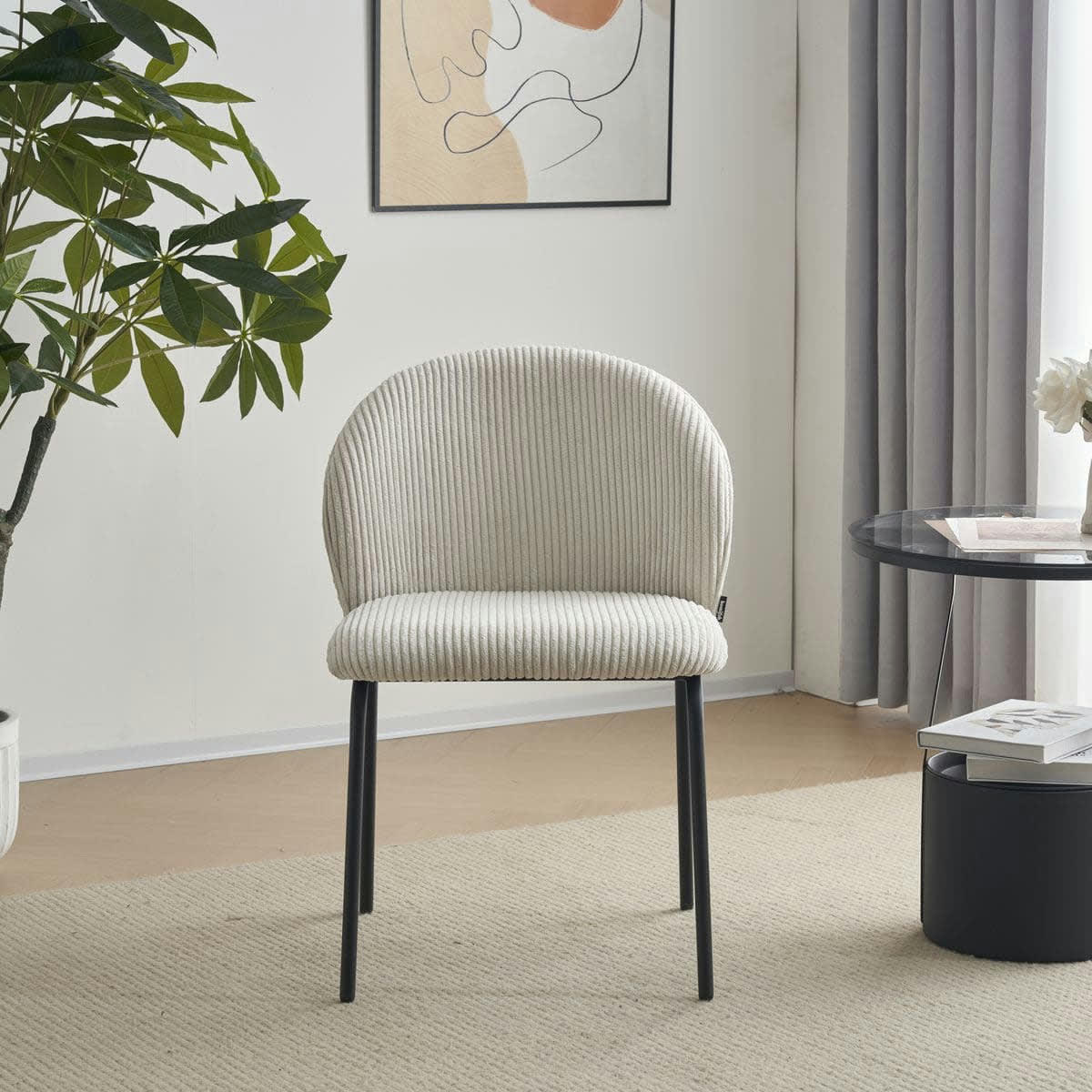 NOÉ - Lot de 2 chaises de salle à manger en velours côtelé beige