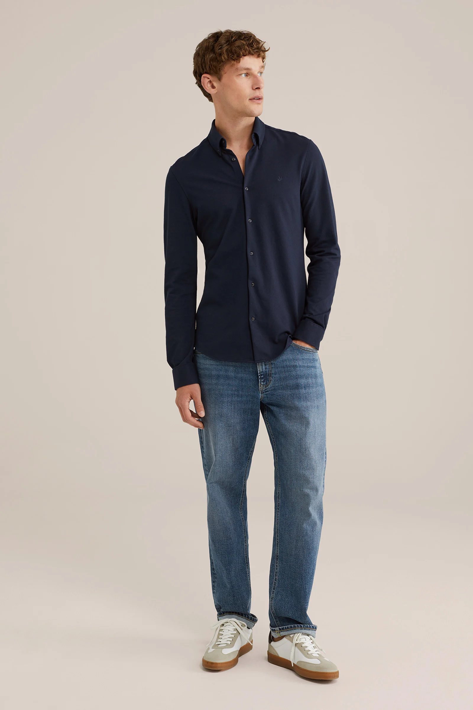 Heren Slim fit overhemd van piqu&eacute;jersey