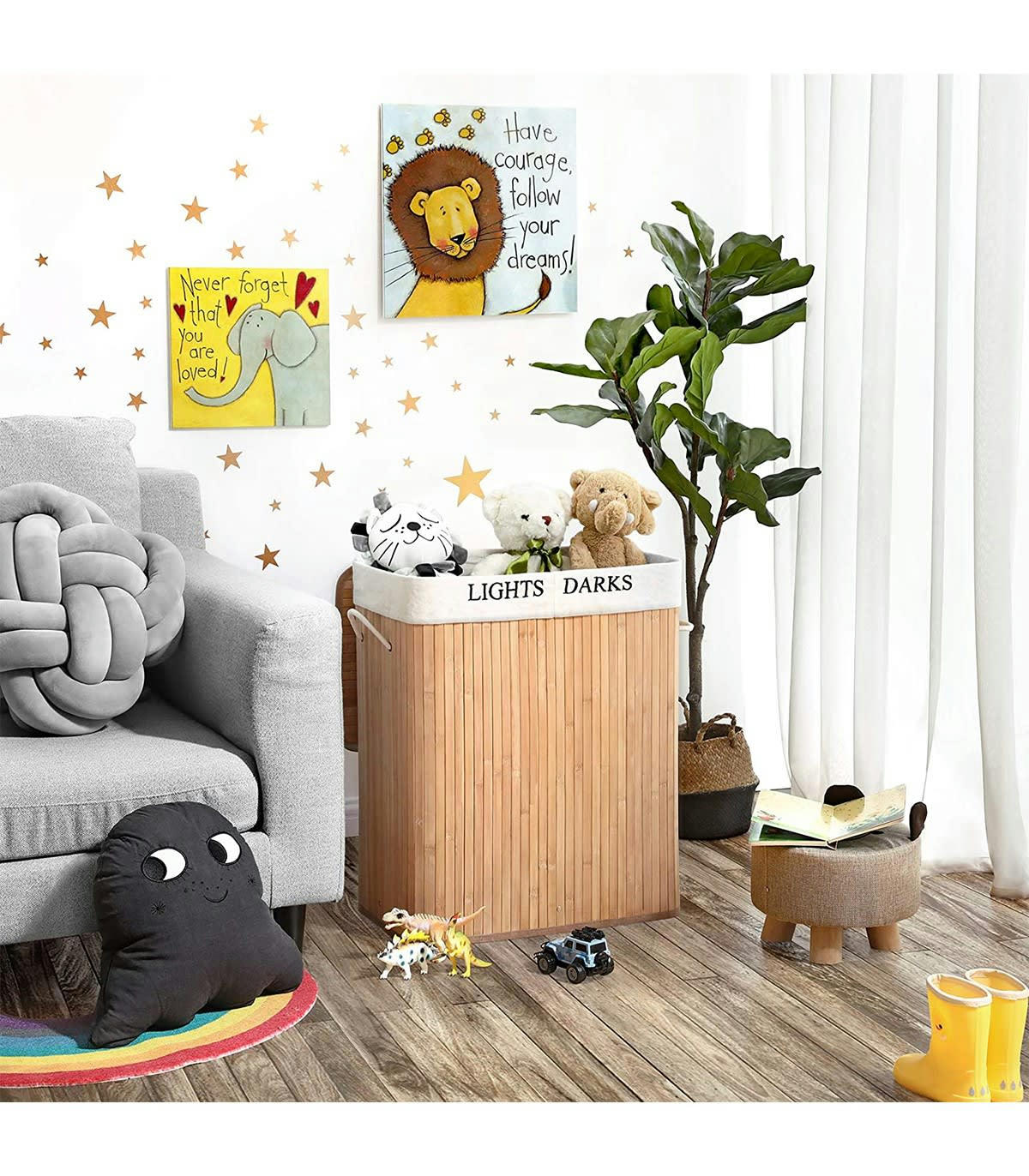 - Panier à Linge 2 Compartiments en bambou - 100L - Marron