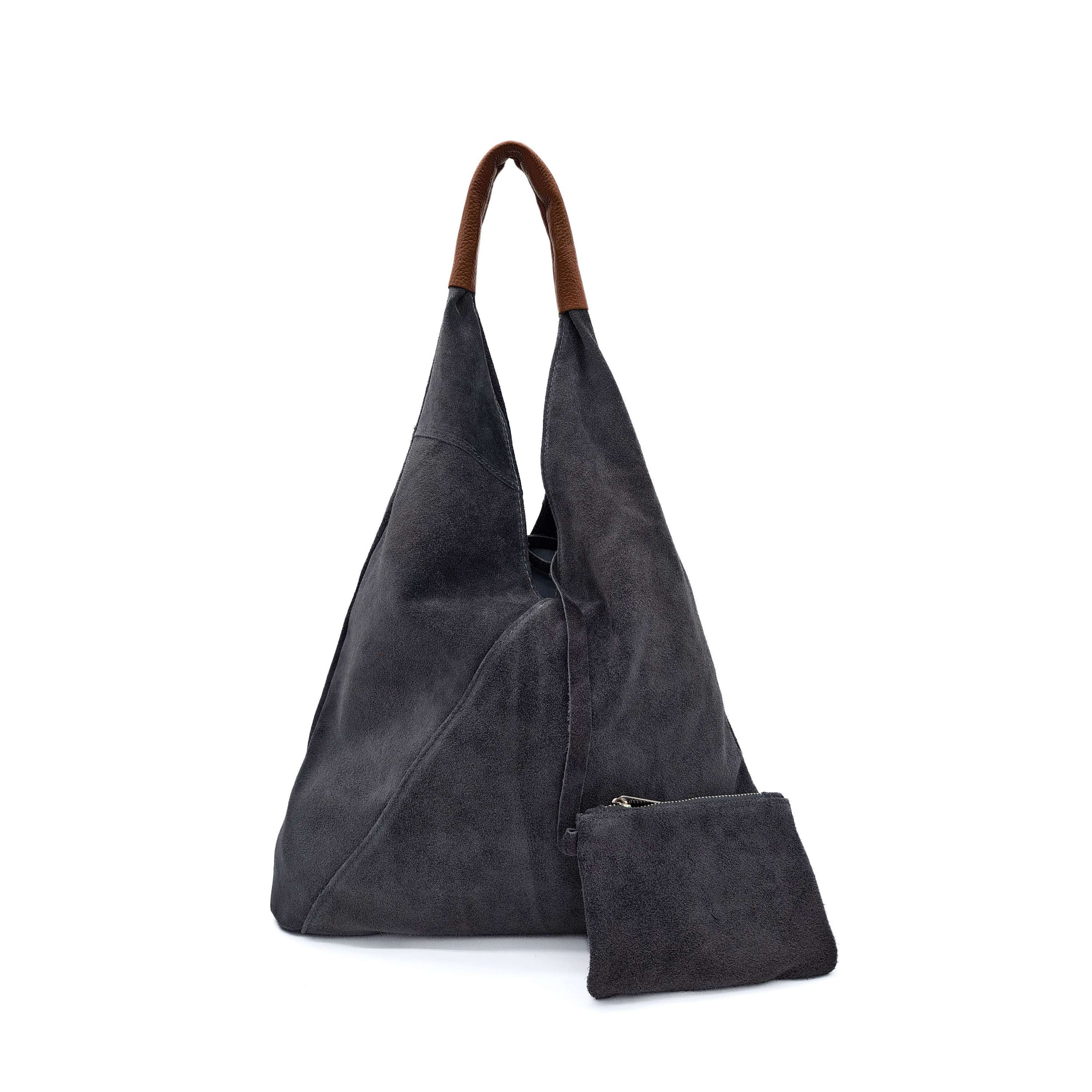 Kitise Large Genuine Italian Tie Closure V Suede Slouch Tote With Purse