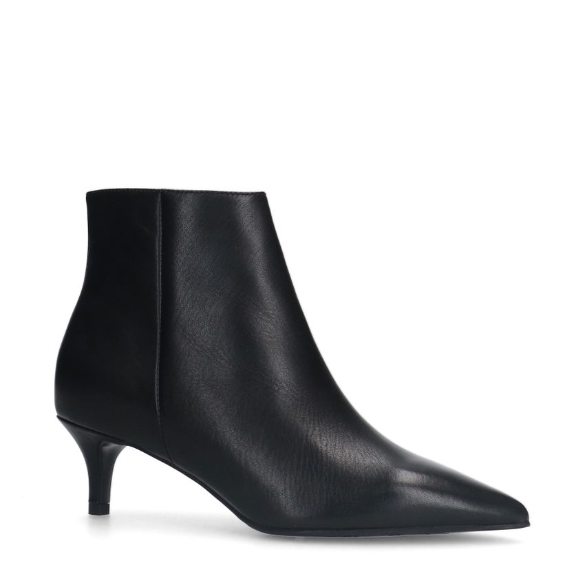 Manfield Zwarte leren enkellaarsjes met hak