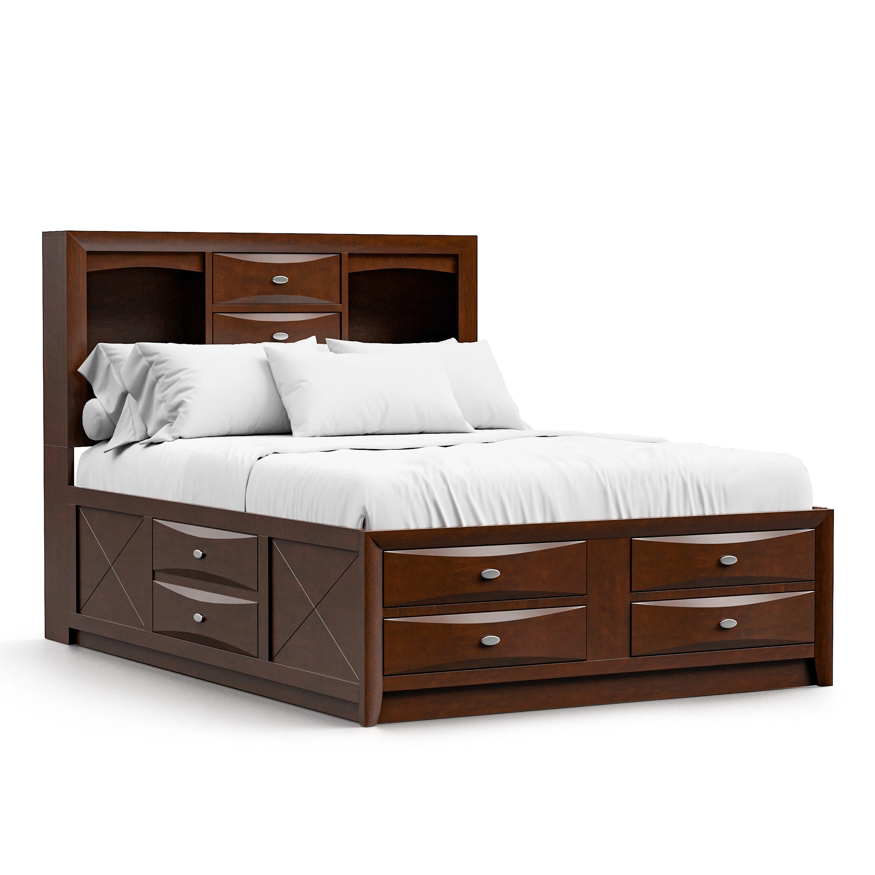 Furniture of America Brent 6-Piece Wood Platform Bedroom Set with Drawers and Bookcase Headboard