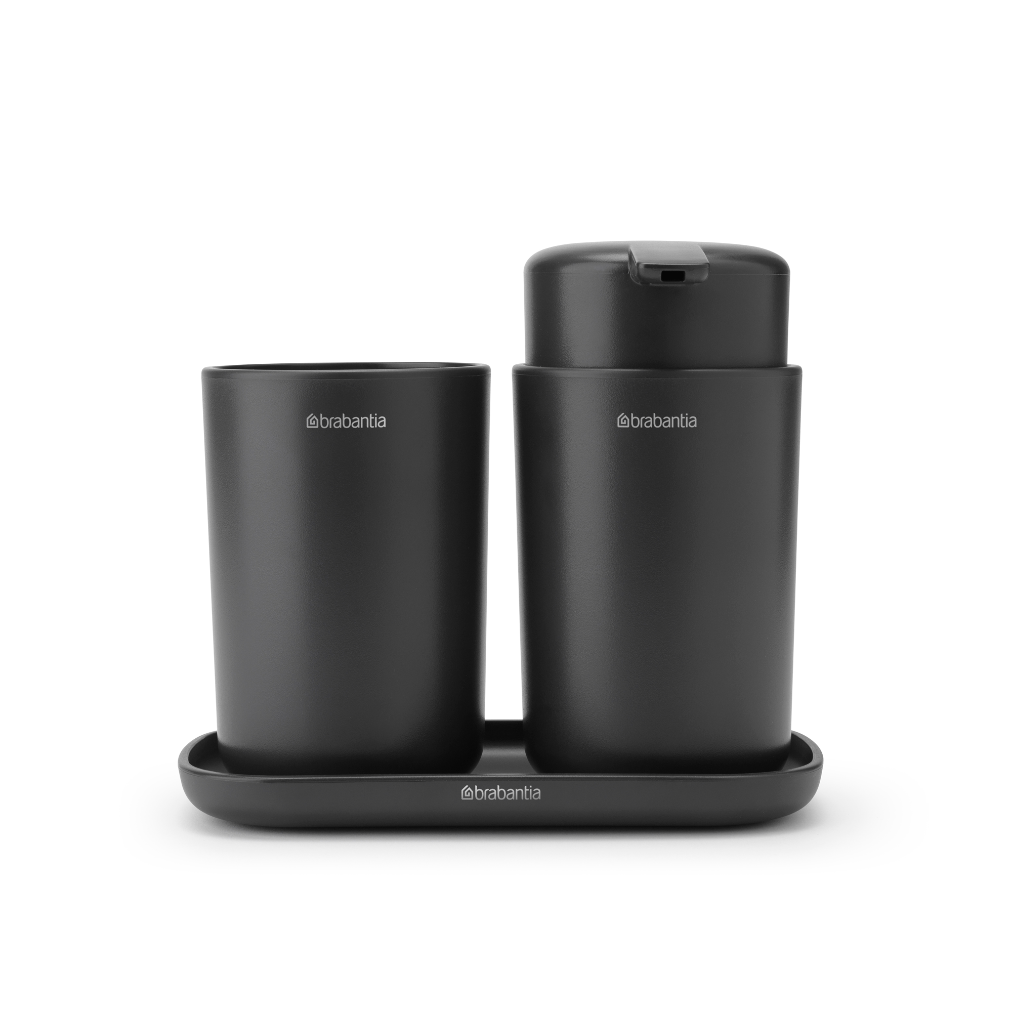 Brabantia ReNew Badkameraccessoire-set, zeepdispenser, tandenborstelhouder en schaal - Dark Grey
