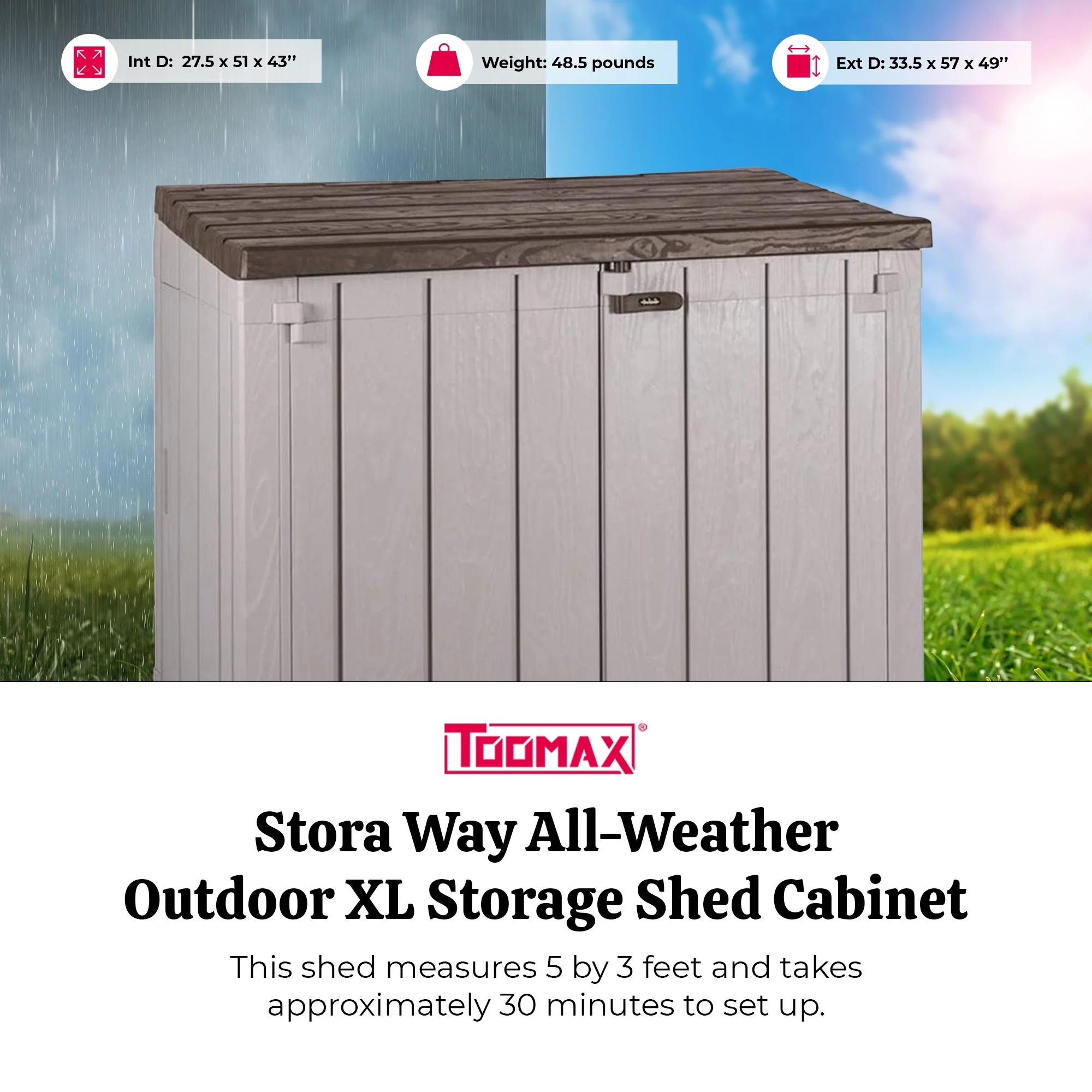 Toomax Stora Way All Weather Outdoor XL 5' x 3' Storage Shed Cabinet, Taupe - 65