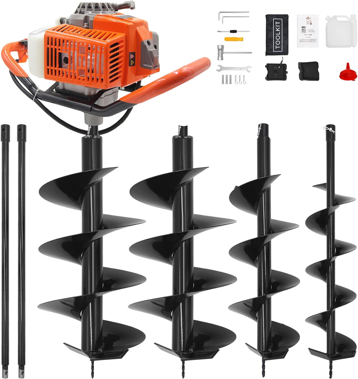 72CC Newly Upgraded Post Hole Digger Gas Powered  2 Stroke Auger Post Hole Digger with 3 Drill Bits (4 &6 & 12) + 2 Extension Rod for Planting - Ideal for Farm & Garden