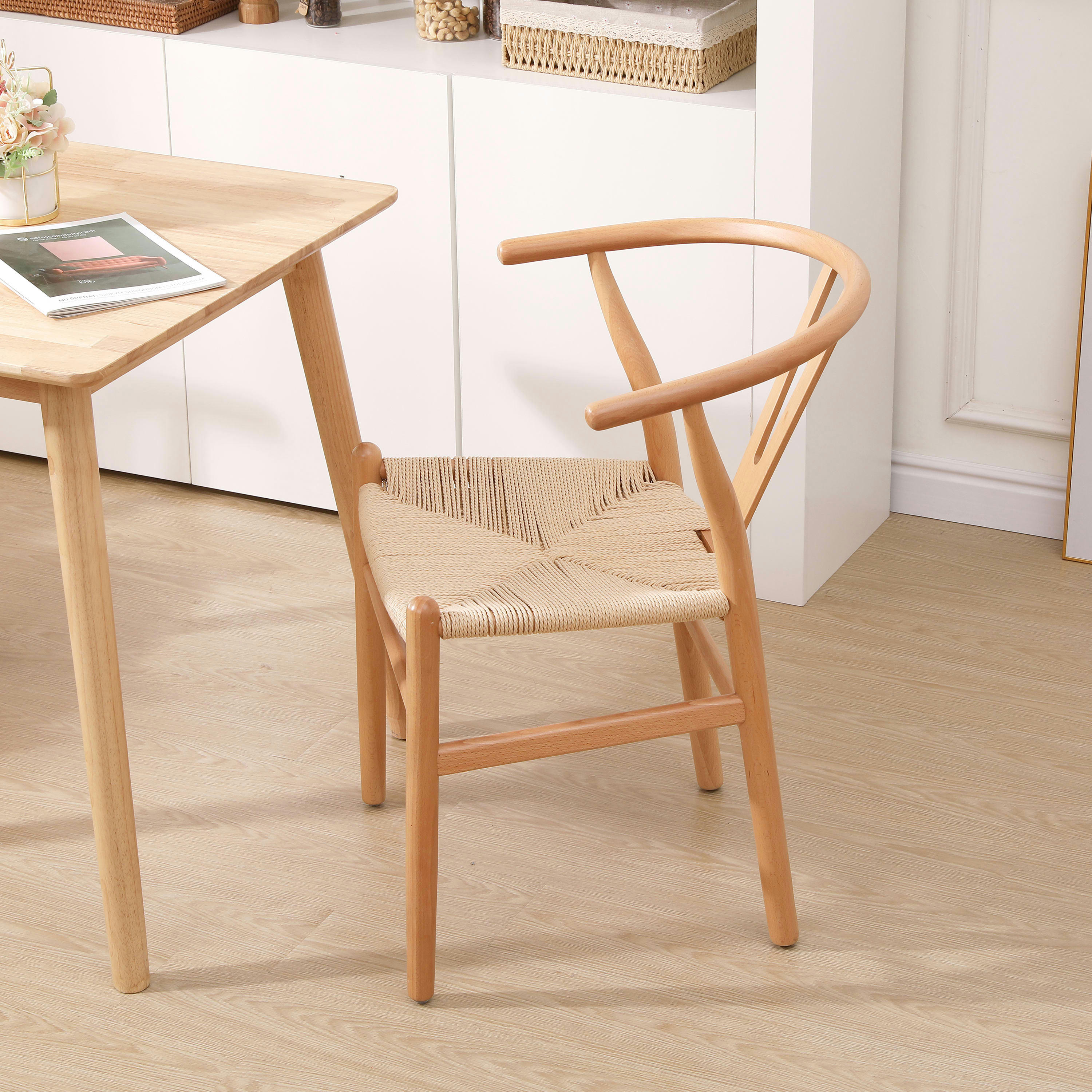 - Lot de 2 chaises en bois massif et corde naturelle
