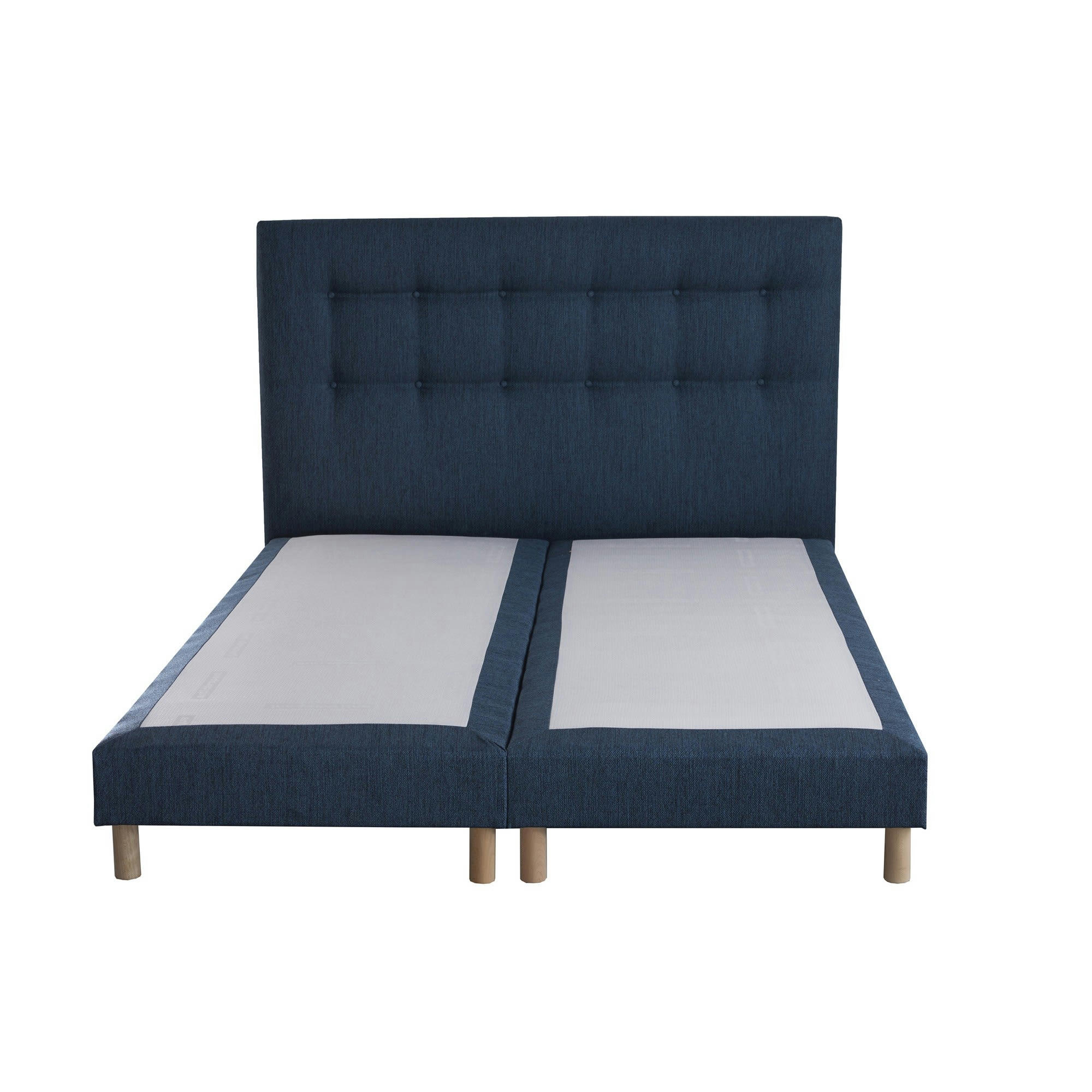 CRÉPUSCULE - Sommier tapissier + tete de lit capitonnée Bleu 180x200