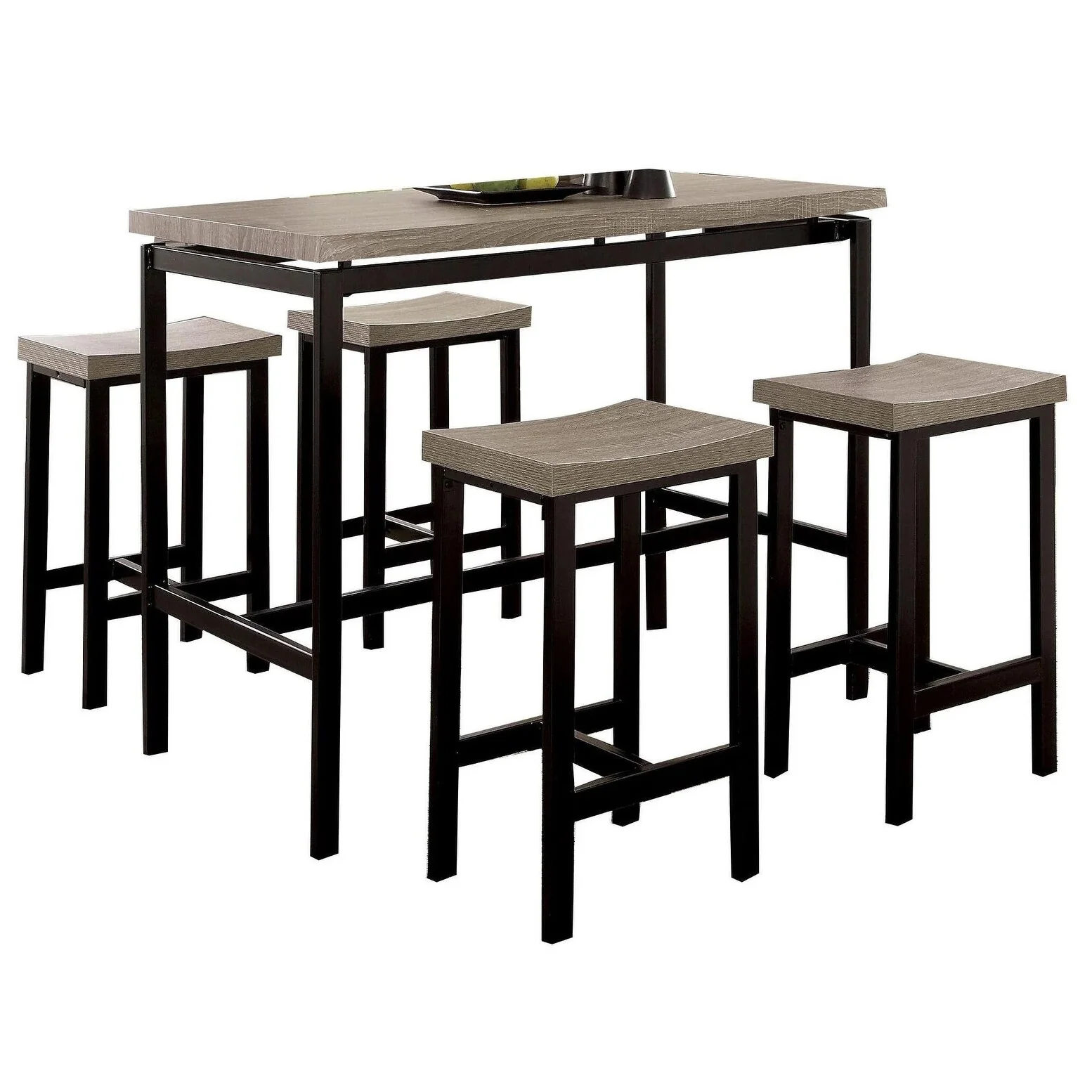 5 Pc Counter Height Table Set Two Tone Design Dining Chairs Sturdy Metal Construction PVC Plastic Top