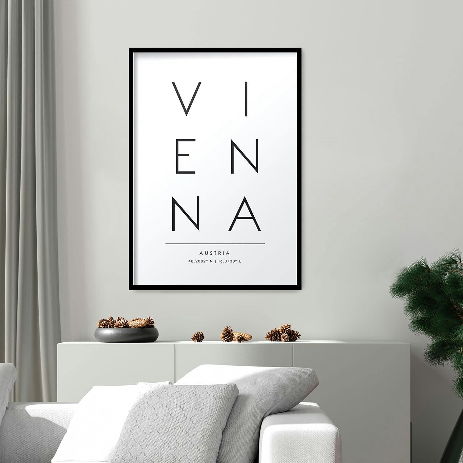 CIUDADES - Affiche avec cadre noir - Vienne - 30x40