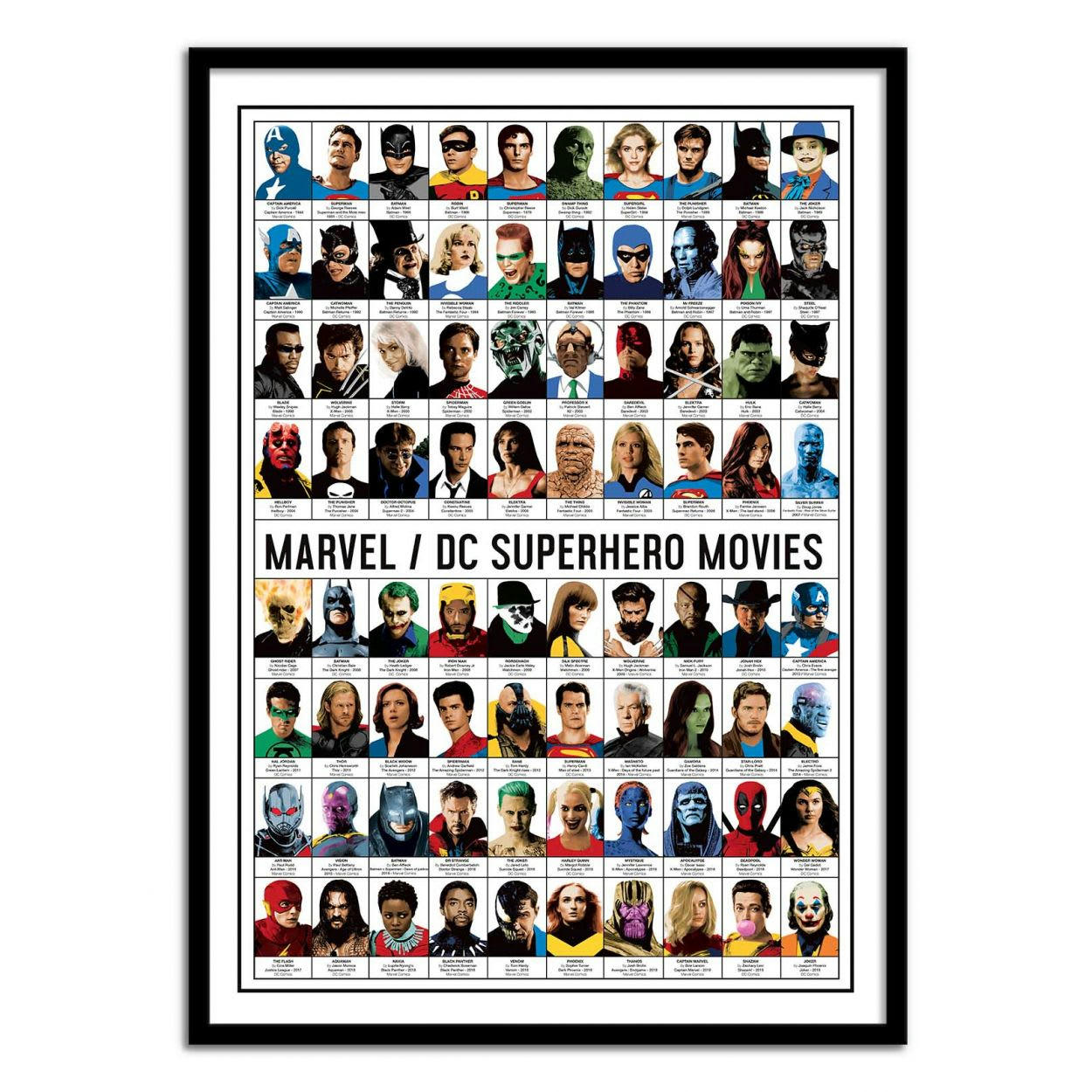 OLIVIER BOURDEREAU - MARVEL AND DC SUPERHERO MOVIES - Affiche d'art 50 x 70 cm