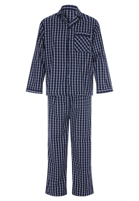 Mens Navy & White Check Revere Pyjama Set