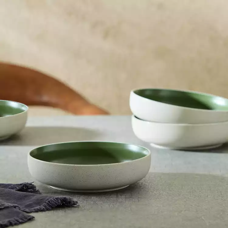 Habitat Raw Edge 4 Piece Stoneware Pasta Bowls - Green