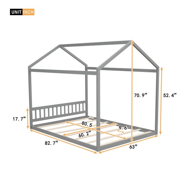 Queen Size Wooden House Bed Platform Bed Frame with Headboard