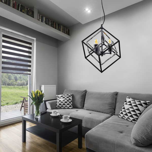 Lampa wisząca czarna-chromowana IKAR 3xE27x20W wym: 120x37x37 cm Polux