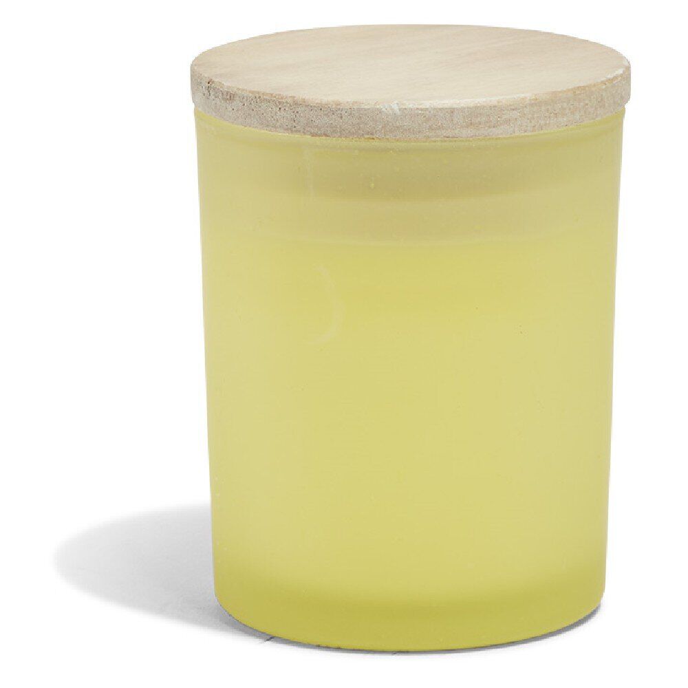 Bougie citronnelle couvercle bois verre jaune Ø7xH8,5cm