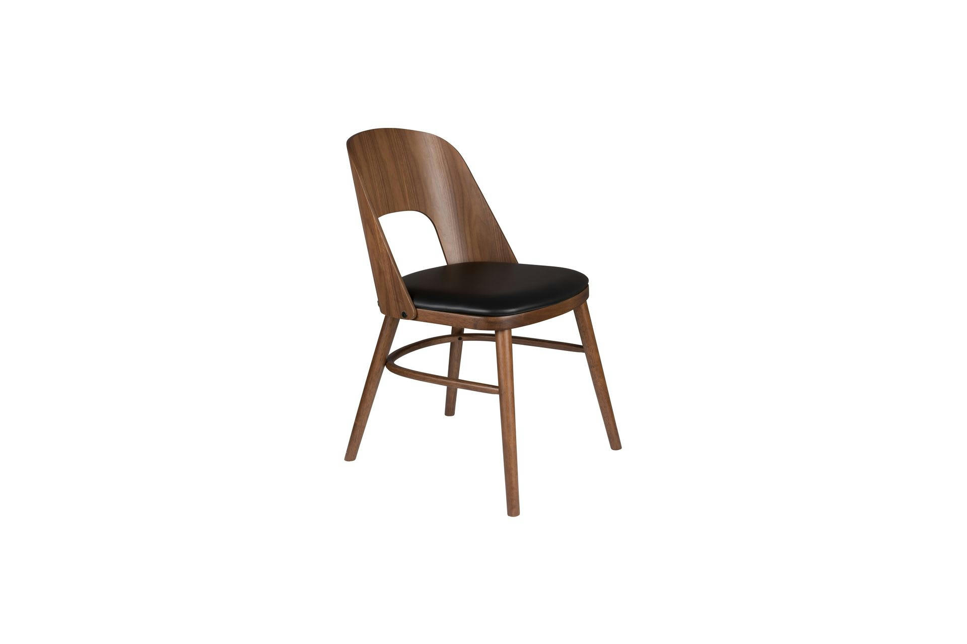 SCUOLA - Chaise en bois marron et cuir noir