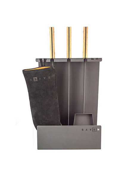 Ensemble d'ustensiles de cheminée 3 pièces en acier et bois - Set 4 L