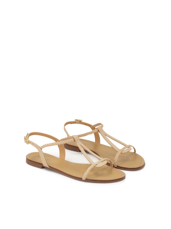 Beige colored sandals decorated with braided strap