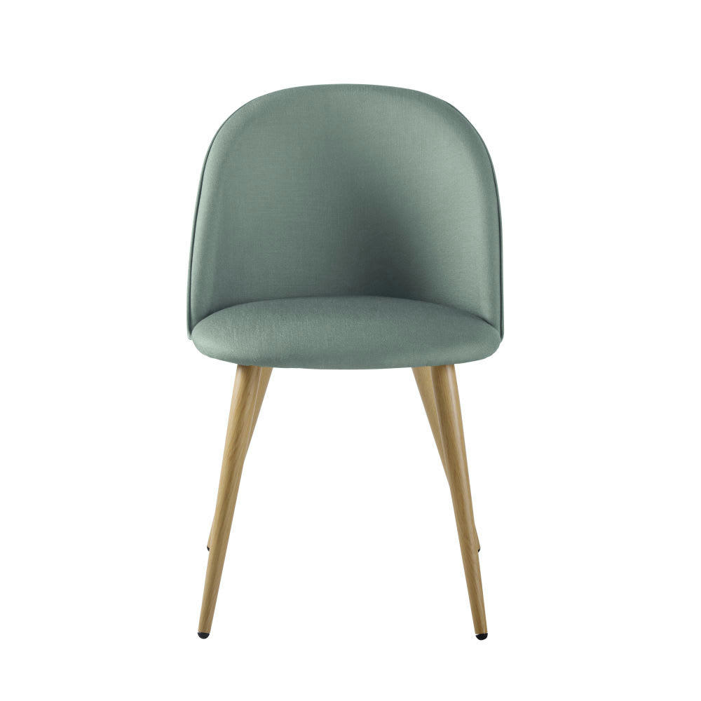 Mauricette - Chaise vintage vert de gris et métal imitation chêne