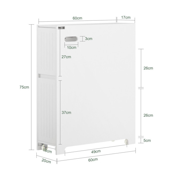 SoBuy Niska szafka łazienkowa z dwiema szufladami Biały 60x20x75cm BZR111-W