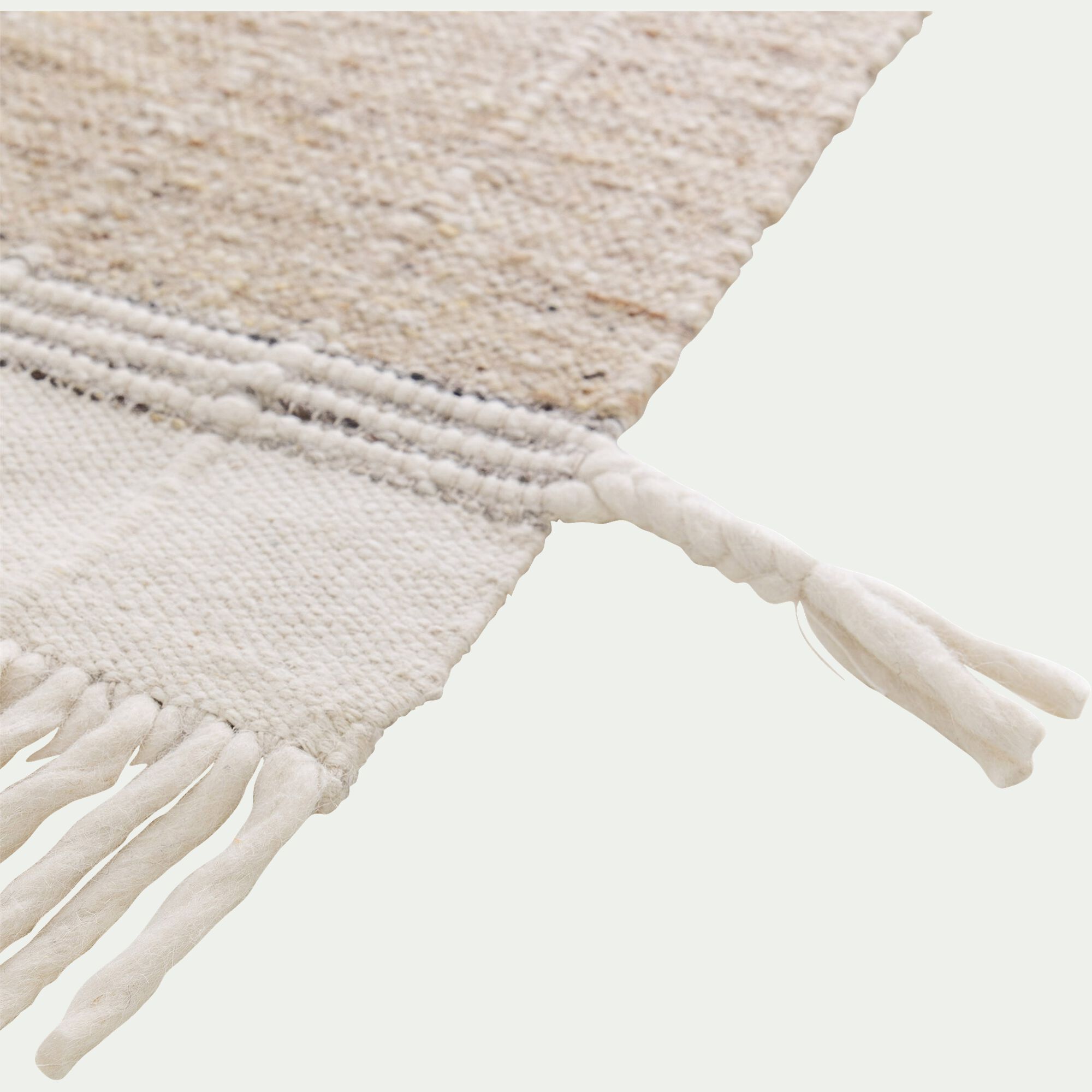 RUIS - Tapis en laine à motifs finition frange 160230cm - beige