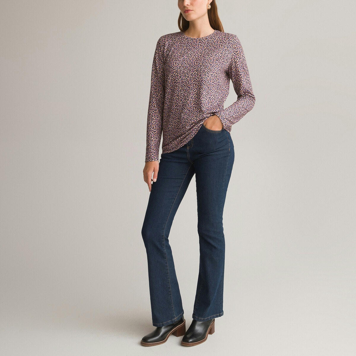T-shirt imprimé, col rond, manches longues