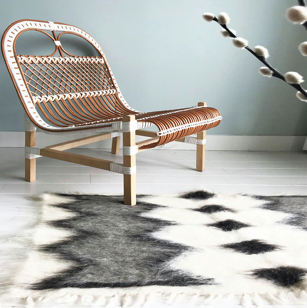 MINI FLOORPLAID - Plaid 100% laine noir et blanc 75x125