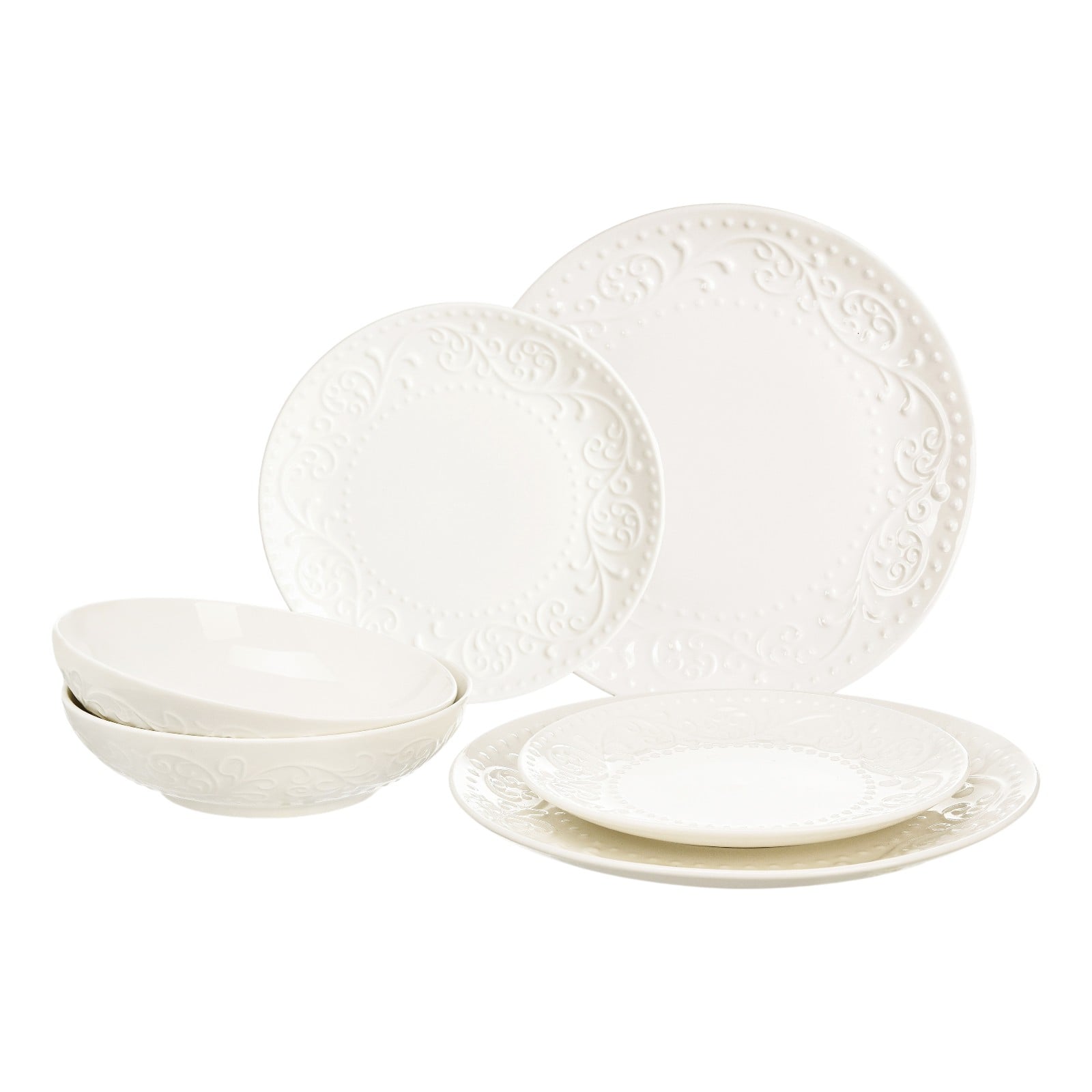 Geschirr-Set Relief Floral für 2 Personen Creme, 6 -tlg.