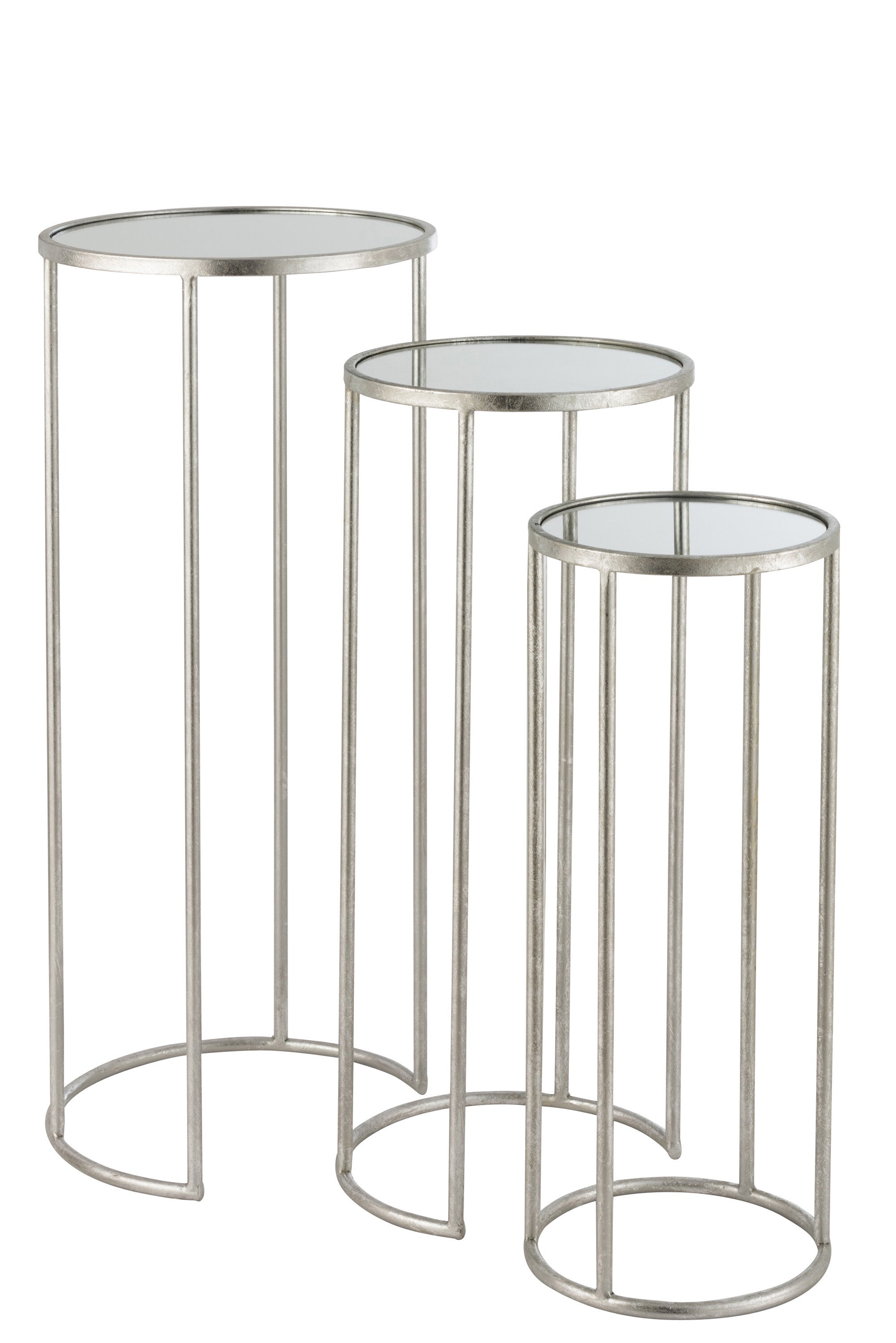J-Line bijzettafel Leo Spiegel - ijzer - zilver - set van 3